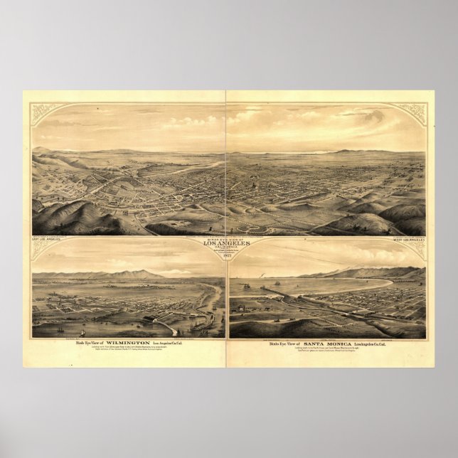 Los Angeles California 1877 Antique Panoramic Kart Poster (Framsidan)