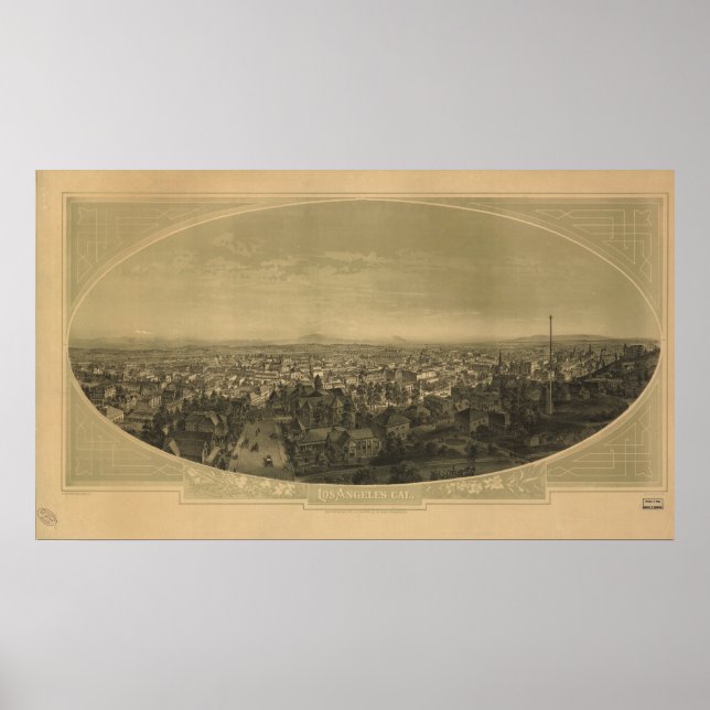 Los Angeles California 1888 Panoramic Karta Poster (Framsidan)