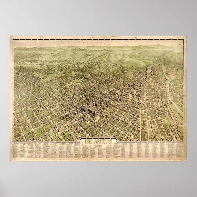 Los Angeles California 1909 Antique Panoramic Kart Poster (Framsidan)