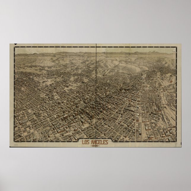 Los Angeles California 1909 Panoramic Karta Poster (Framsidan)