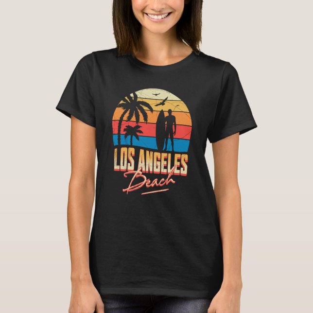 Los Angeles California Beach Surfing Surfa Summer  T Shirt (Framsida)