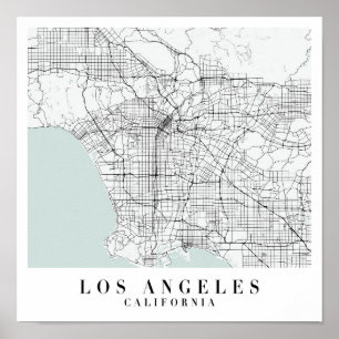 Los Angeles California Blue Vatten Street Karta Poster