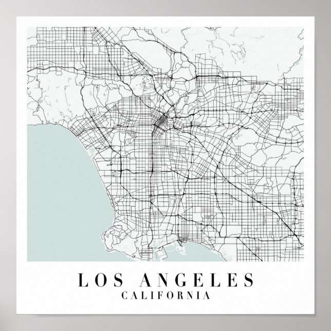 Los Angeles California Blue Vatten Street Karta Poster (Framsidan)