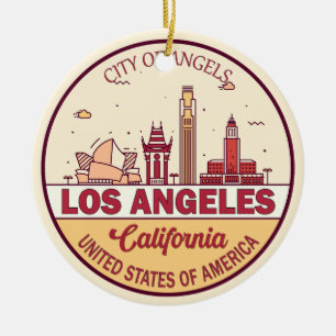 Los Angeles California City Skyline Emblem Julgransprydnad Keramik
