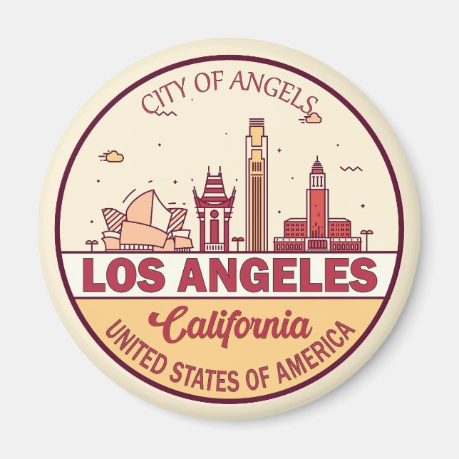 Los Angeles California City Skyline Emblem Magnet (Framsidan)