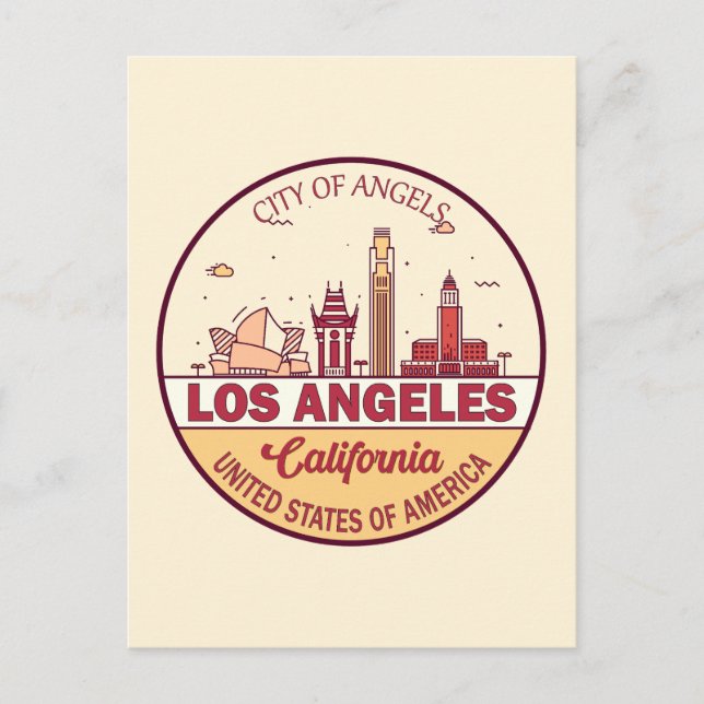 Los Angeles California City Skyline Emblem Vykort (Framsida)