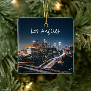 Los Angeles California City Skyline på natten Julgransprydnad Keramik