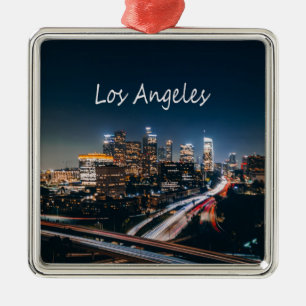 Los Angeles California City Skyline på natten Julgransprydnad Metall