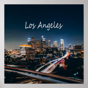 Los Angeles California City Skyline på natten Poster
