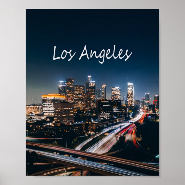 Los Angeles California City Skyline på natten Poster (Framsidan)