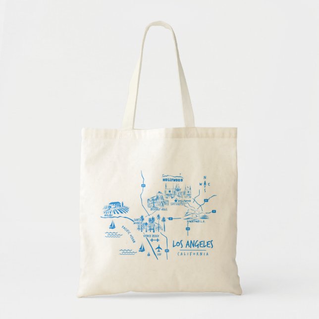 Los Angeles California Illustrated Karta Tote Tygkasse (Framsidan)