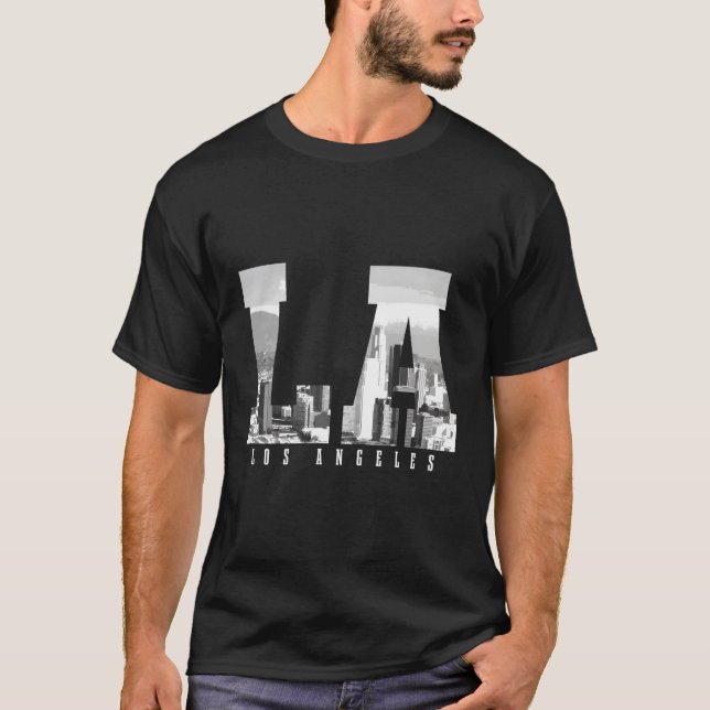 Los Angeles California La Skyline Pride Black Whit T Shirt (Framsida)