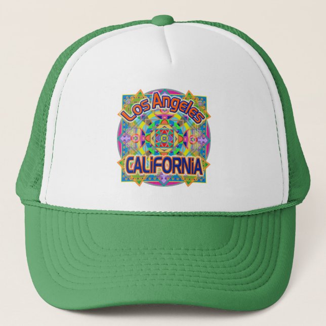 Los Angeles CALIFORNIA Lycklig Hat Truckerkeps (Framsida)