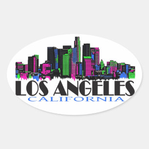 Los Angeles California neon skyline Ovalt Klistermärke