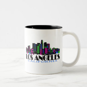 Los Angeles California neon skyline Två-Tonad Mugg