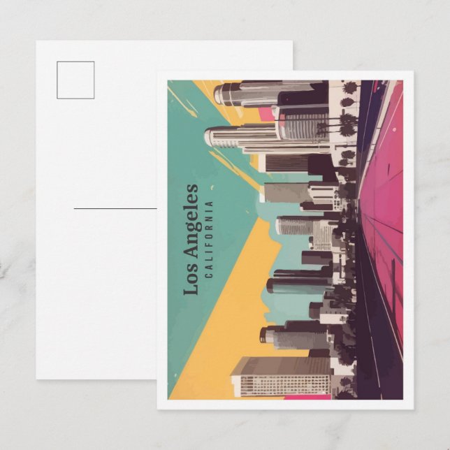 Los Angeles California Pop Art Travel Illustration Vykort (Fram/baksida)