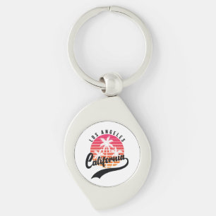 Los Angeles, California Retro Metall Keychain Swirl Silverfärgad Nyckelring