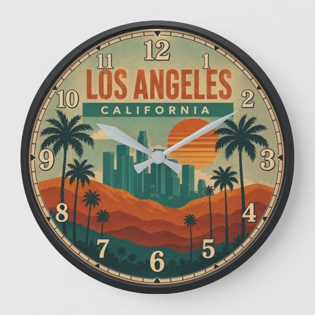 Los Angeles California Retro Sunset  Stor Klocka (Framsida)