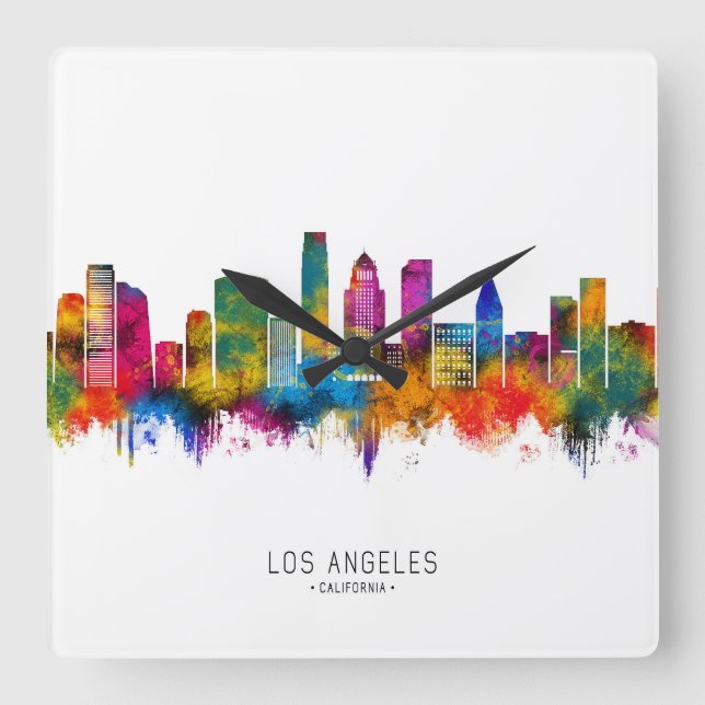 Los Angeles California Siluett Fyrkantig Klocka (Framsida)