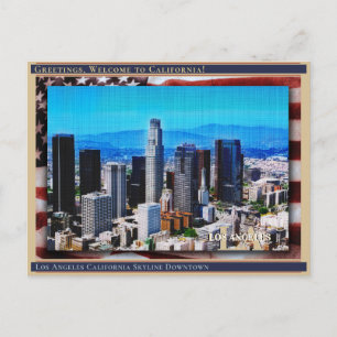 Los Angeles California Siluett Linne + Flagga Vykort