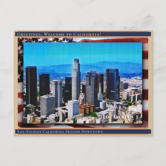 Los Angeles California Siluett Linne + Flagga Vykort (Framsida)