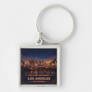 Los Angeles California Siluett Skymning Palm Stjär Fyrkantig Silverfärgad Nyckelring