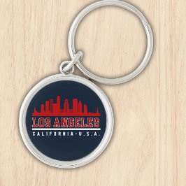 Los Angeles California Skyline City Rund Silverfärgad Nyckelring