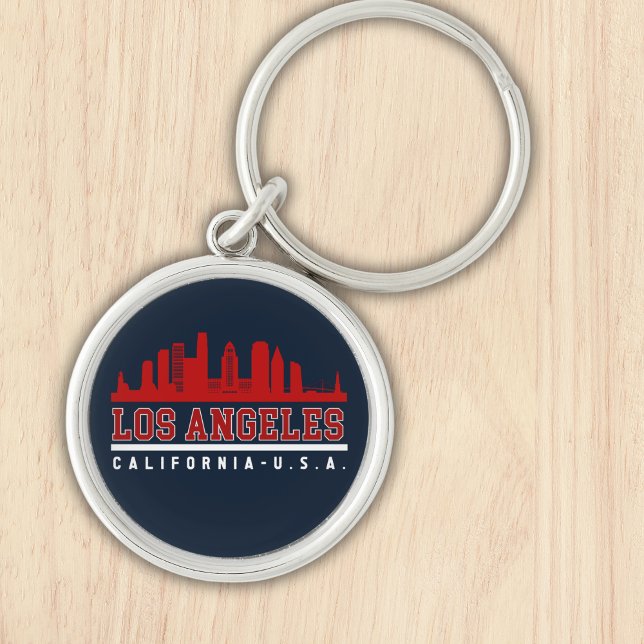 Los Angeles California Skyline City Rund Silverfärgad Nyckelring (Skapare uppladdad)