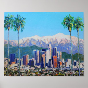 Los Angeles California Skyline och Mountai Poster