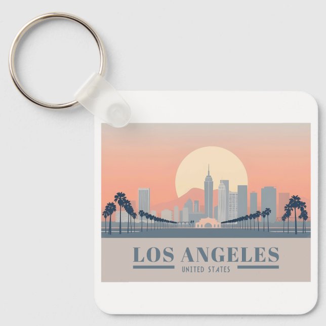 Los Angeles California Skyline Pastel Travel Nyckelring (Framsida)