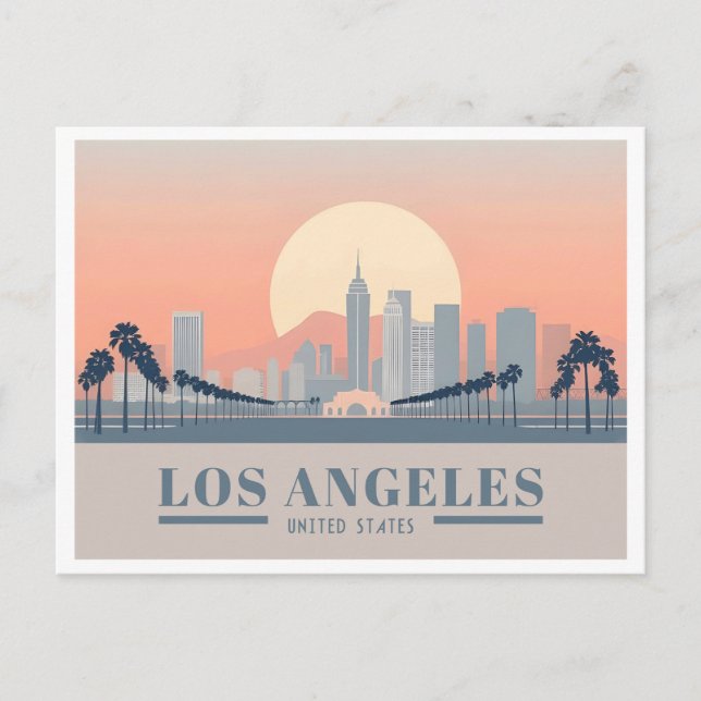 Los Angeles California Skyline Pastel Travel Vykort (Framsida)