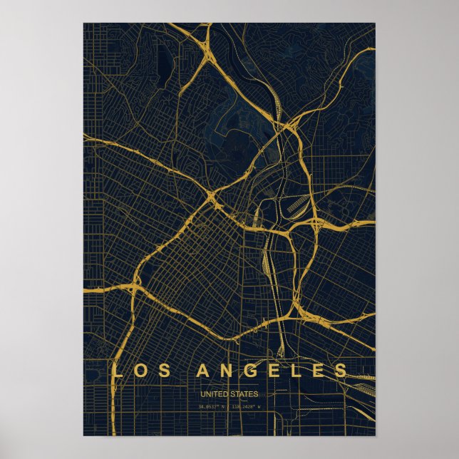 Los Angeles California Stiliserad Karttryck Poster (Framsidan)