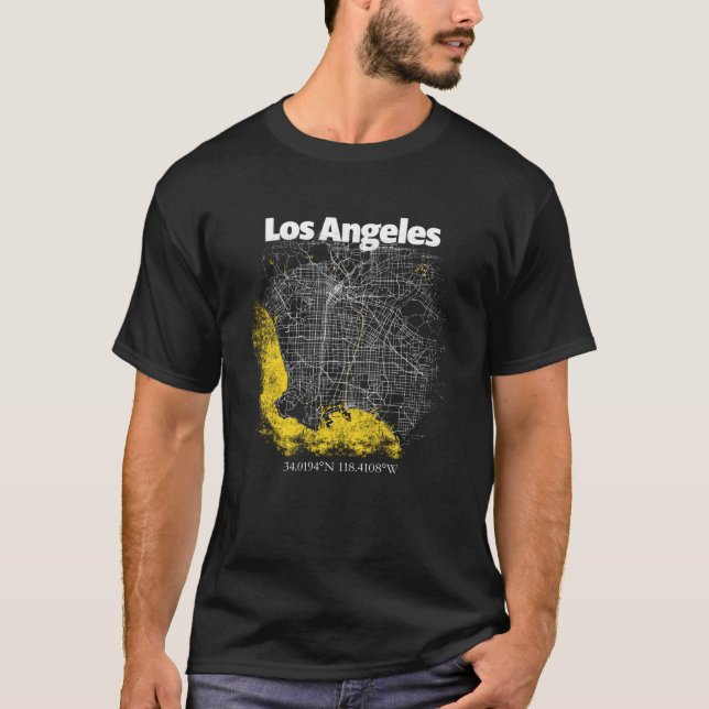 Los Angeles California Street Karta Hometown Pride T Shirt (Framsida)