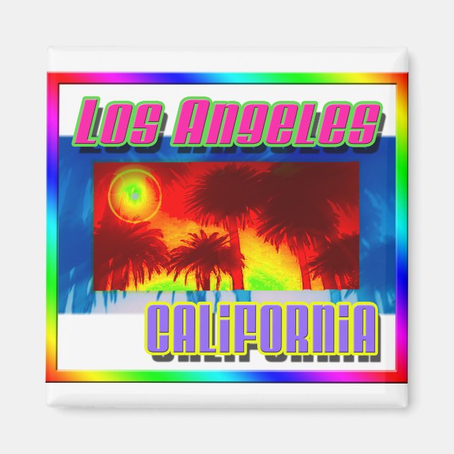 "Los Angeles California Sunset Handflatan Träd" Ma Magnet (Framsidan)