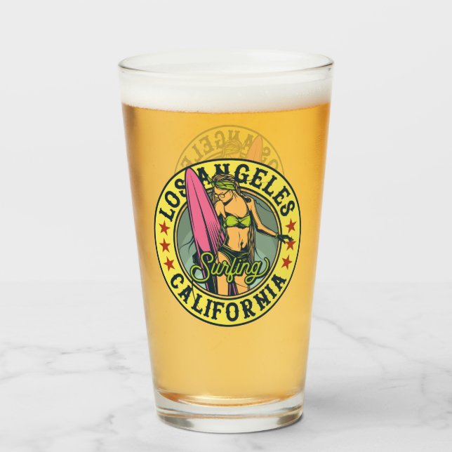 Los Angeles California Surfer Girl Beer Glaskopp (Framsida fylld)