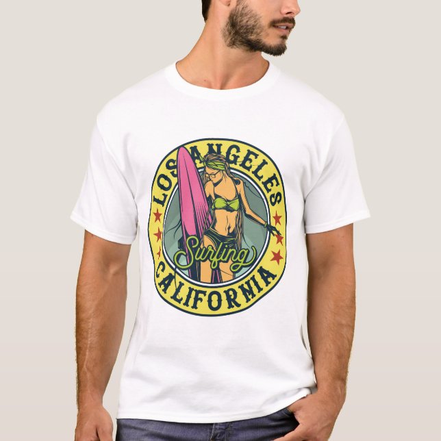 Los Angeles California Surfing T Shirt (Framsida)