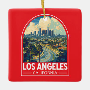Los Angeles California Travel Art Emblem Julgransprydnad Keramik