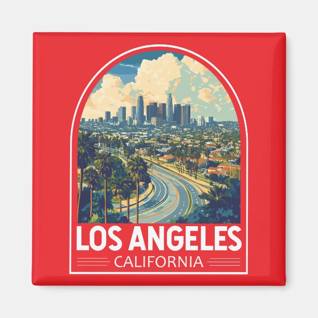 Los Angeles California Travel Art Emblem Magnet (Framsidan)