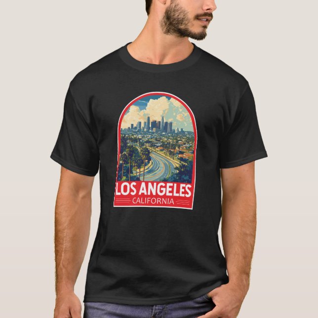 Los Angeles California Travel Art Emblem T Shirt (Framsida)