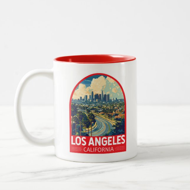 Los Angeles California Travel Art Emblem Två-Tonad Mugg (Vänster)