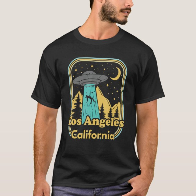 Los Angeles California Ufo Alien Hunter 80s State  T Shirt (Framsida)