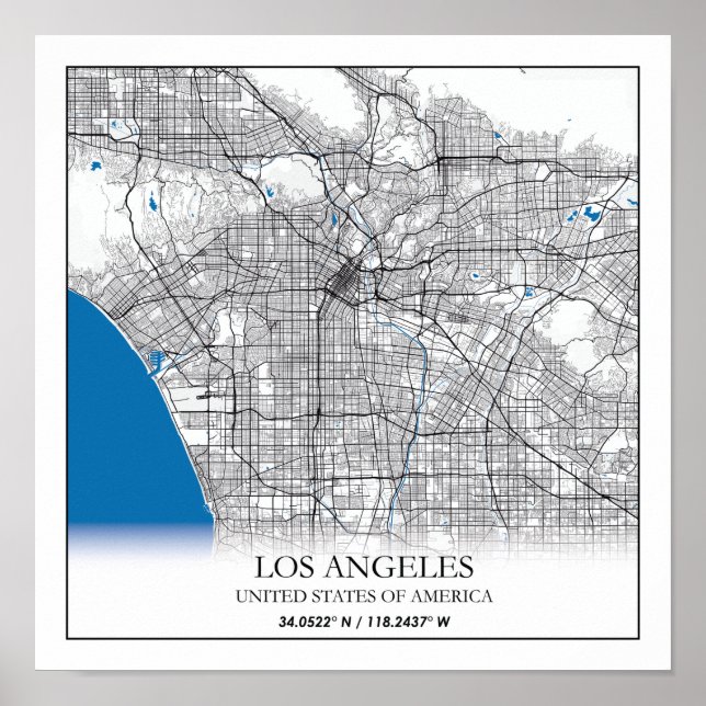 Los Angeles California USA Travel City Karta Poster (Framsidan)