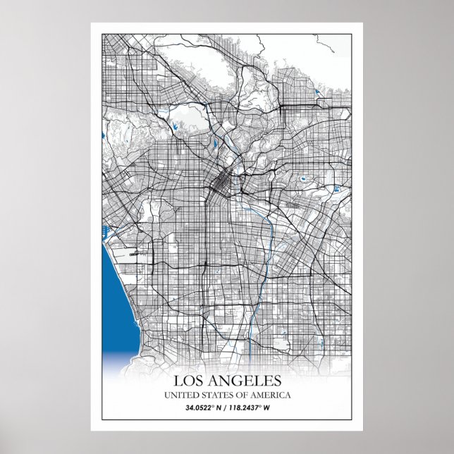 Los Angeles California USA Travel City Karta Poster (Framsidan)