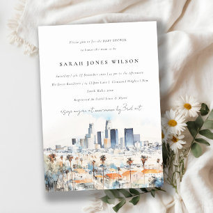 Los Angeles, California Watercolor Baby Shower Inbjudningar