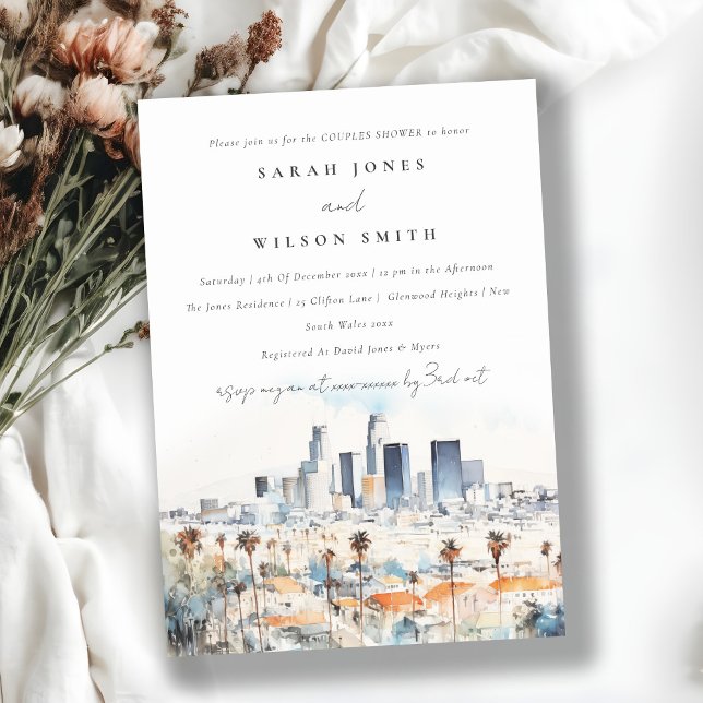 Los Angeles, California Watercolor Par Shower Inbjudningar (Skapare uppladdad)