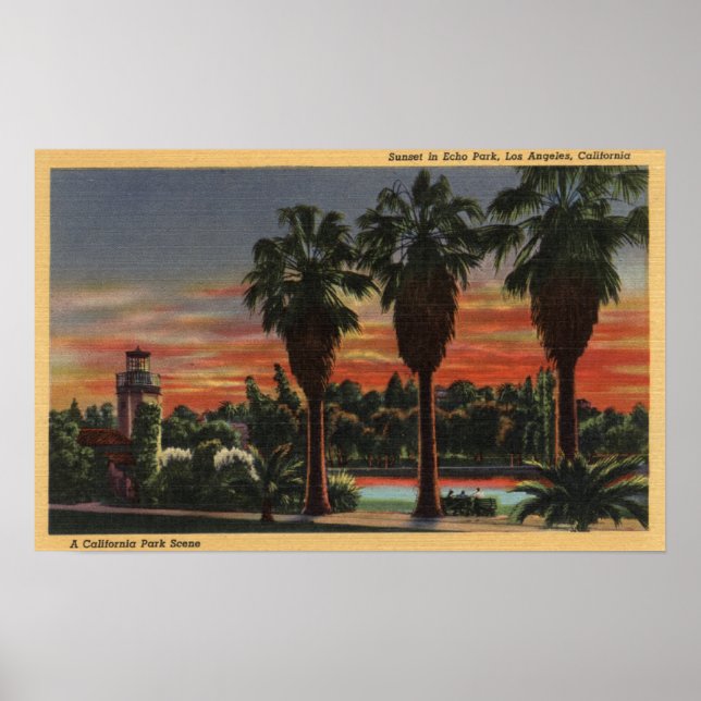 Los Angeles, CaliforniaSunset i Echo Park Poster (Framsidan)