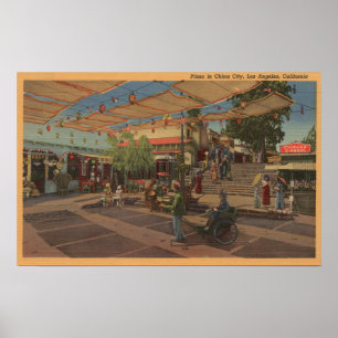 Los Angeles CAView av plazaen i Chinatown Poster