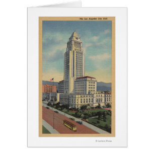 Los Angeles CAView av stadshuset och kabelbilen Hälsningskort