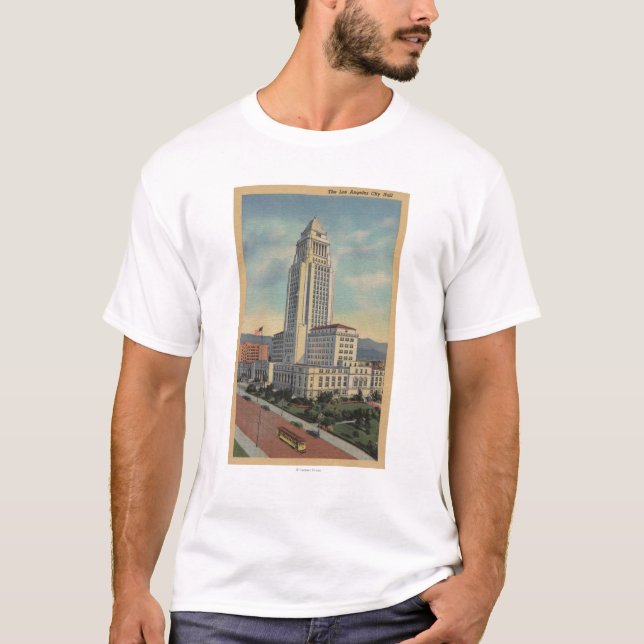 Los Angeles CAView av stadshuset och kabelbilen T Shirt (Framsida)