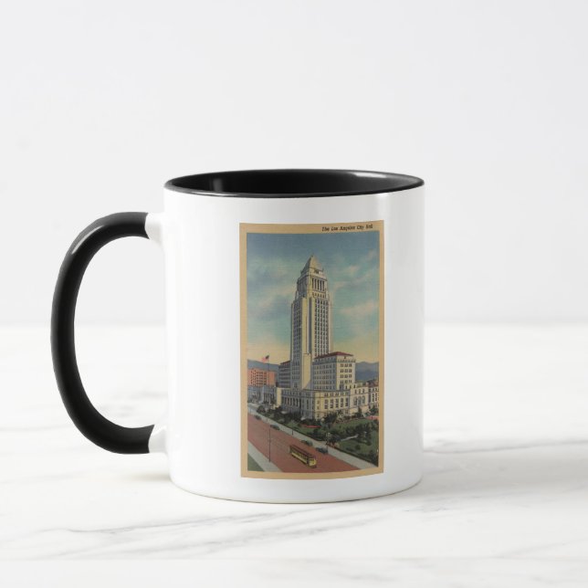 Los Angeles, CAView of City Hall och Cable Car Mugg (Vänster)